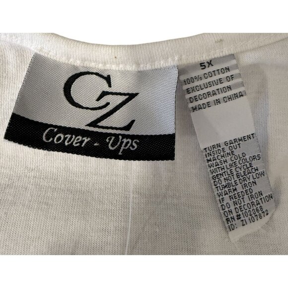 CZ Cover Ups Womens 5X White Button Cover-Up Fish Coral Embroidery Beach Pool - Picture 5 of 8